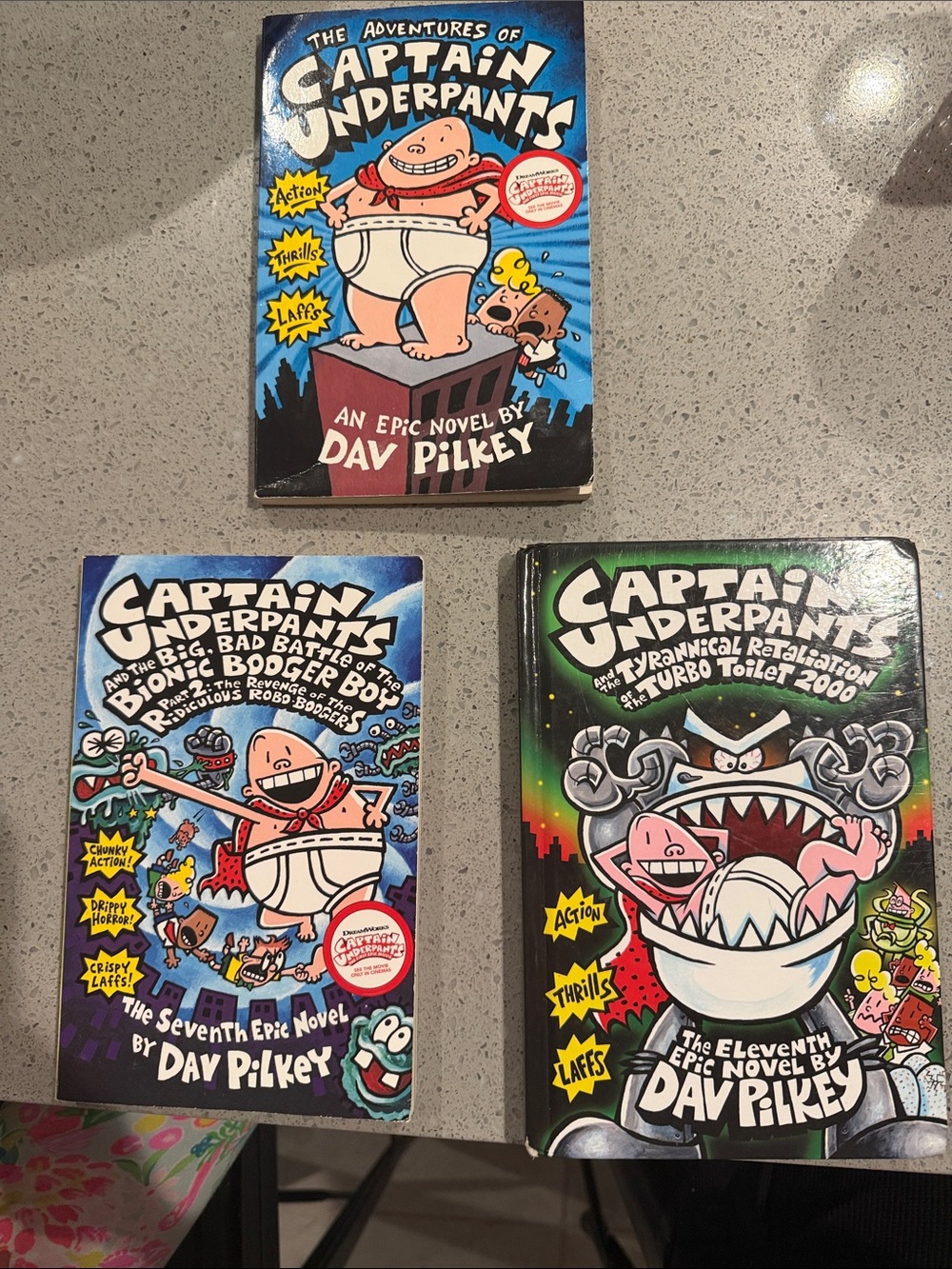 Captain Underpants Book Set by Dav Pilkey - Blue, Black, White Covers